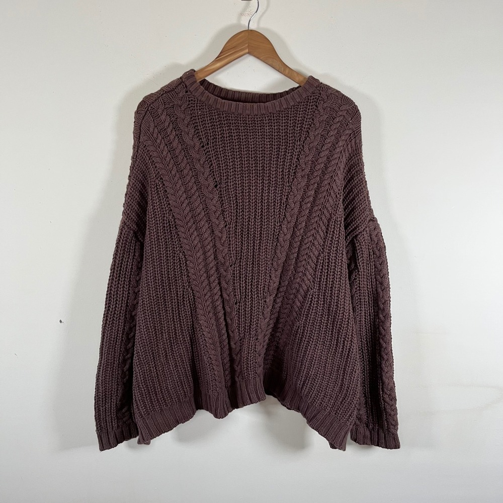 PacSun Oversized Chocolate Brown Cable Knit Chunky Crewneck Sweater Cotton L/XL